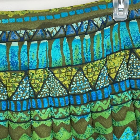 Intriguing Threads Skirt Size 4 Pleated Lined Green Southwest Print Polyester - Picture 6 of 8